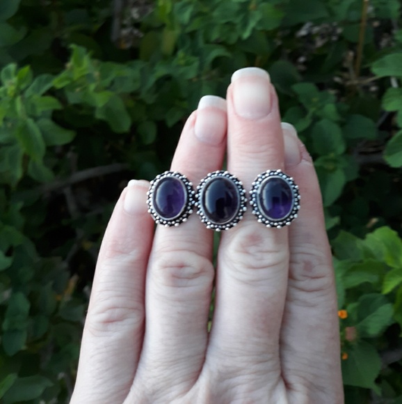 New Amethyst Adjustable 925 Silver Knuckle Ring. - Picture 6 of 7